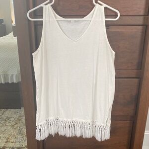 J. Jill White Fringe-Hem Tank Top